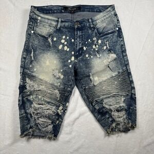 Reason Brand Denim Shorts Mens 34‎ Blue Y2K Distressed Moto Handcrafted Ripp
